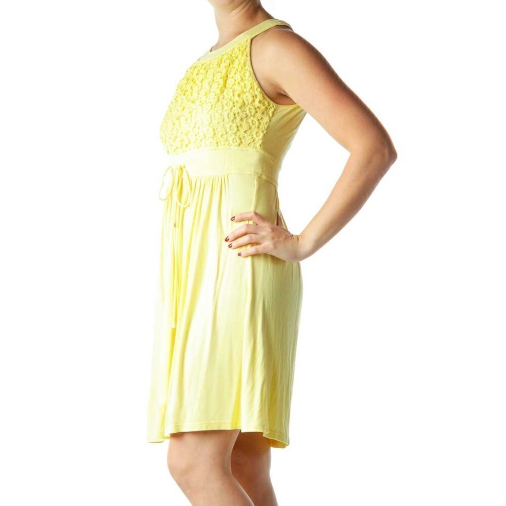 Calvin Klein Yellow Jersey Day Dress with Lace - Picture 3 of 3